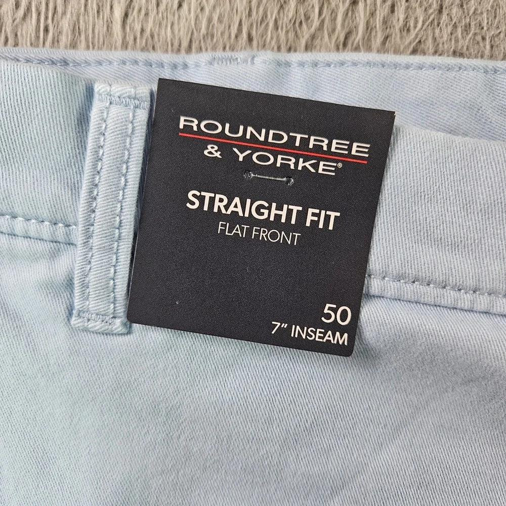 Roundtree & Yorke Mens 50x7 Light Blue Straight Fit‎ Flat Front Cloud Shorts NWT